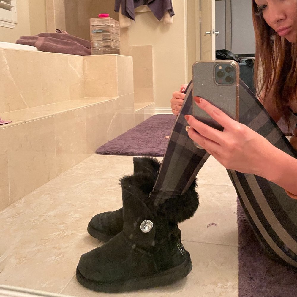 Ugg Black Mini Bailey Button Bling Boot - image 5